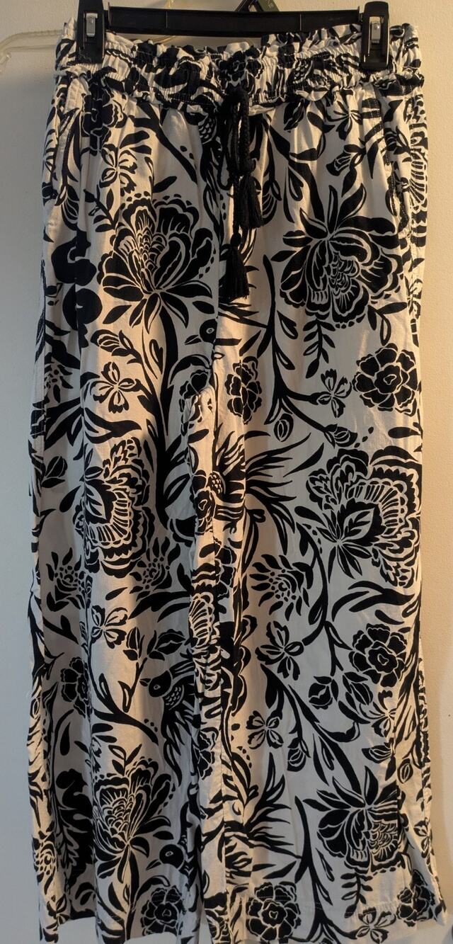 Knox Rose Palazzo Pants Floral Monochrone Print Women’s S Bohemian Birds Flower